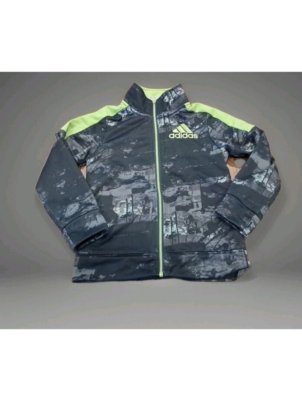 Adidas Full Zipper Boys Size 5T Track Jacket Neon Green Black Athletic Sports